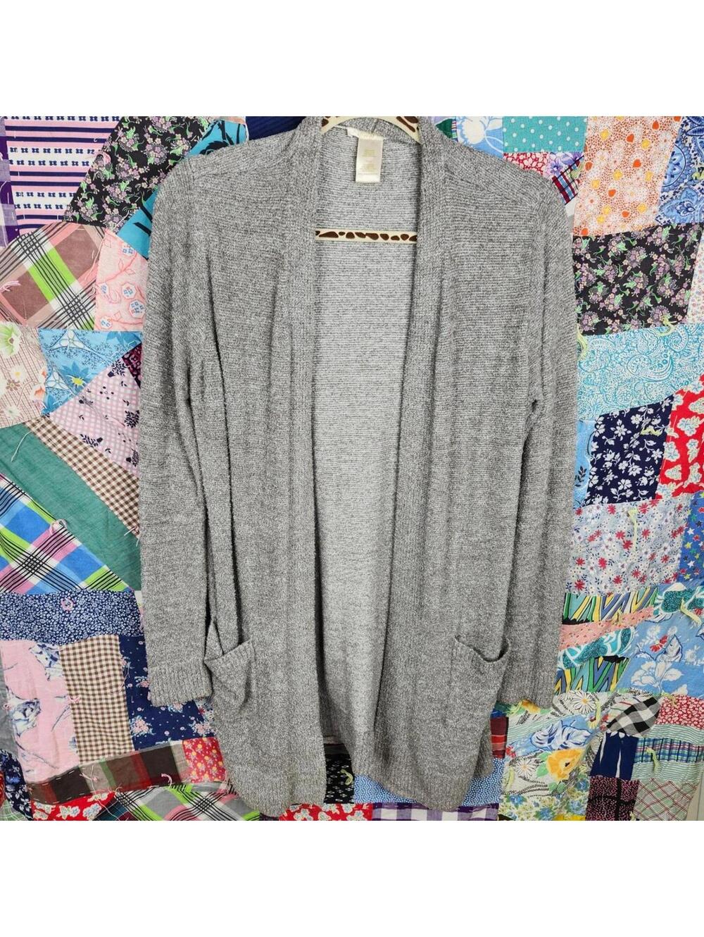 Matty M Open Front Cardigan Sweater Knit Pockets Cozy Comfy Heather Gray S